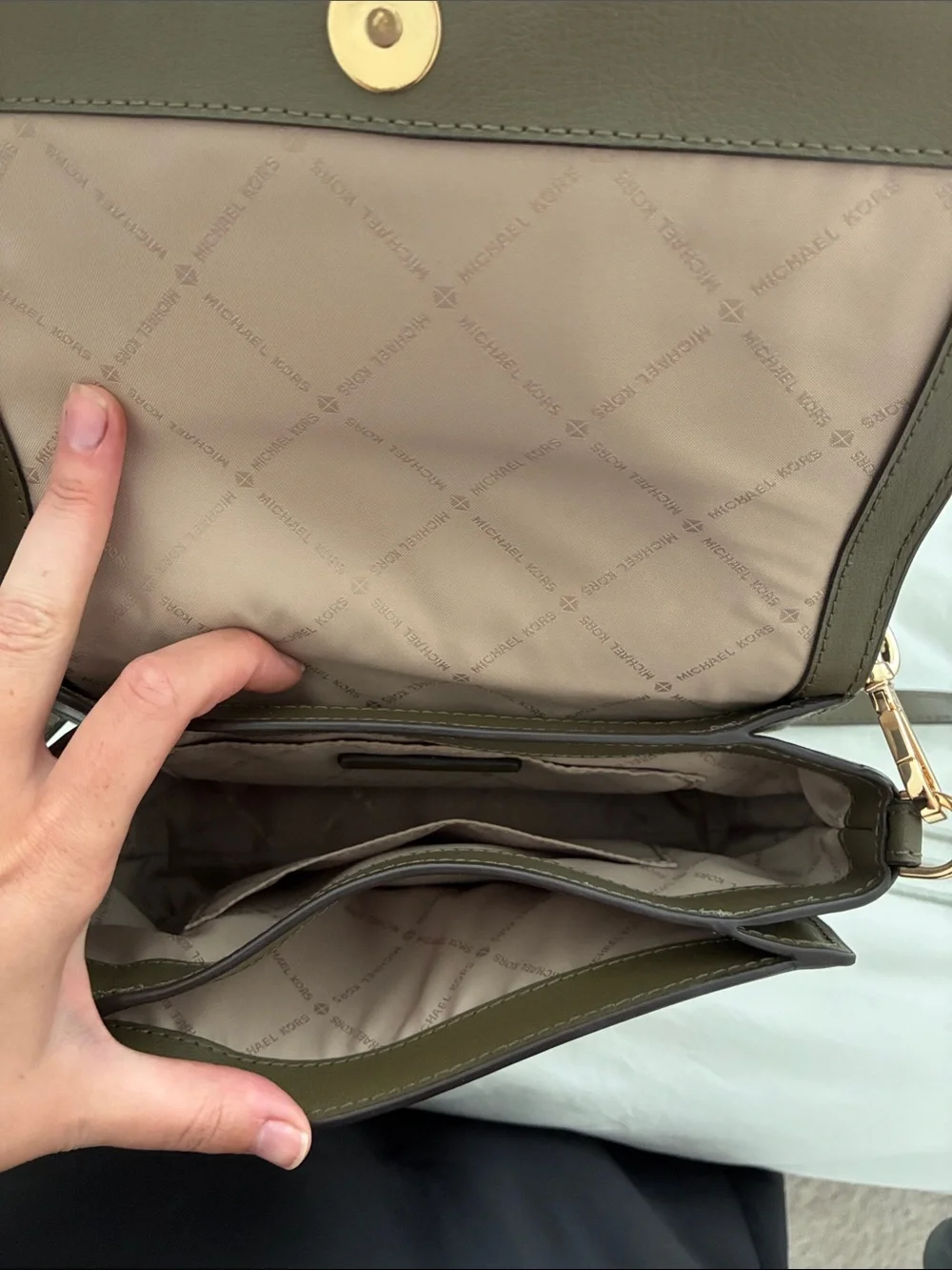 Michael Kors Olive Green Leather Crossbody with Gold Hardware